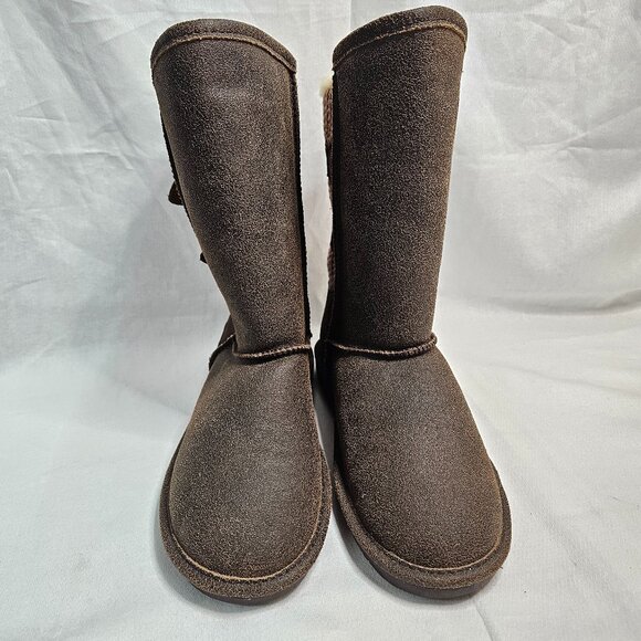 Bearpaw Boshie Chestnut Brown Distressed Fuzzy Lined Boots Women's Size 10 NEW - Picture 2 of 12